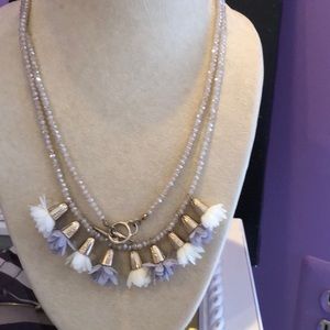 Long cream colored sparkle bead necklace